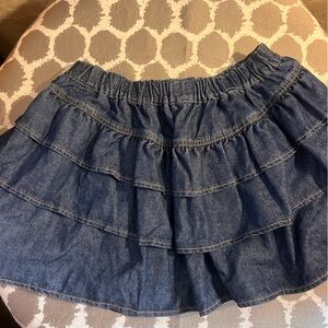 Denim Mini Skirt Ruffles elastic waist 3 layers of ruffle summer casual festival